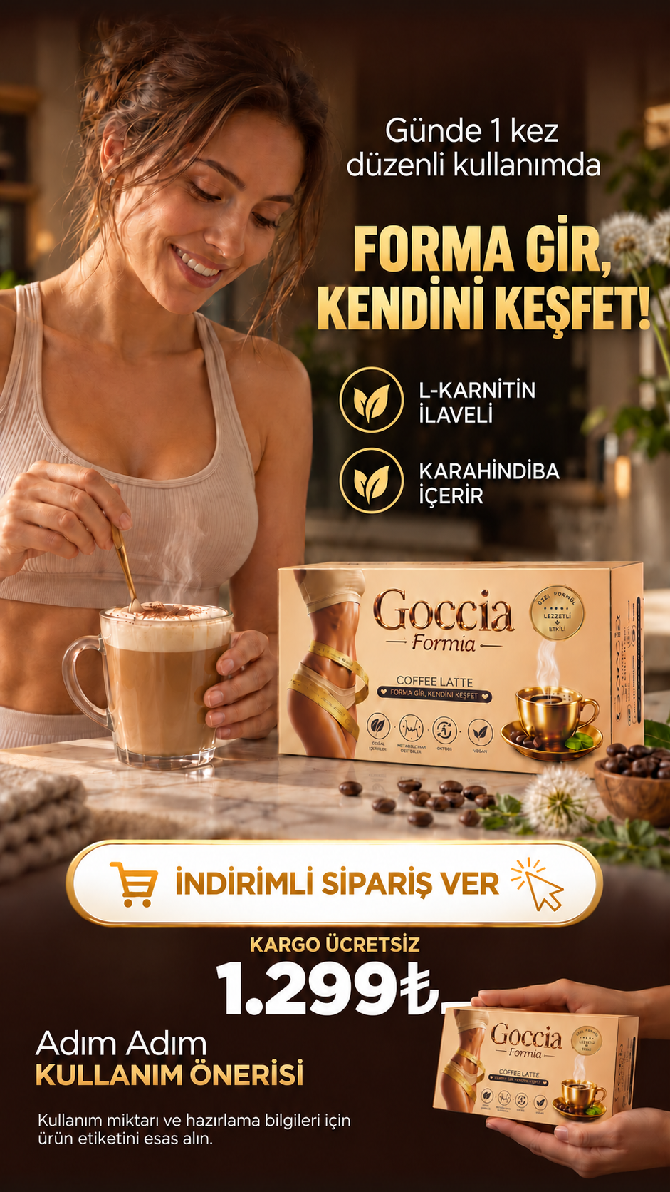Goccia Kolajenli Hindiba Form Kahvesi | L-Karnitin ve Garcinia Cambogia İçeren | Yağ Yakıcı ve Ödem Attırıcı