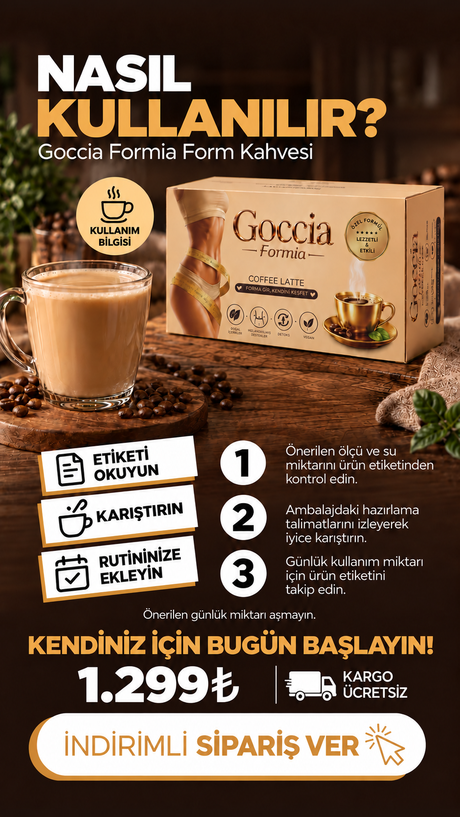 Goccia Kolajenli Hindiba Form Kahvesi | L-Karnitin ve Garcinia Cambogia İçeren | Yağ Yakıcı ve Ödem Attırıcı